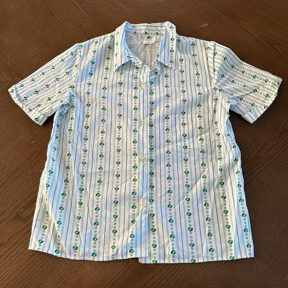 Vintage Girl Scouts Girls 12 Top Junior Scout Uniform Logo Striped Button Down